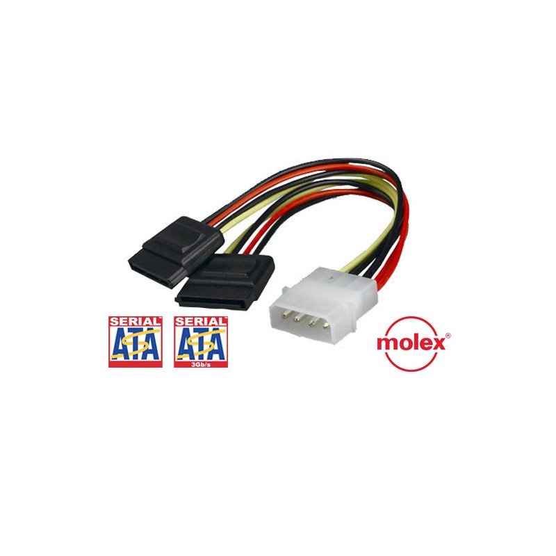 Adaptateur d'Alimentation Molex 4 broches vers 2x Sata