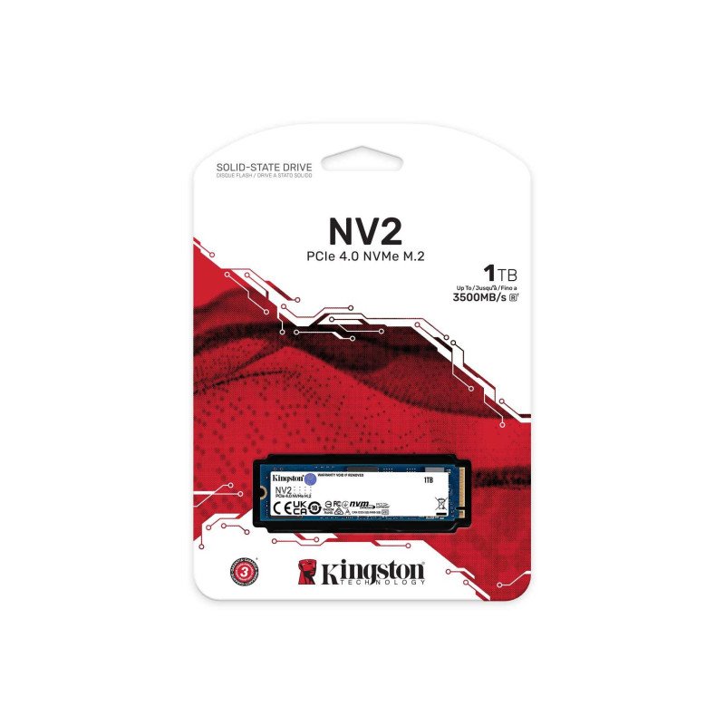 Disque dur SSD Kingston NV2 M.2 PCIe 4.0 NVMe 1 To lecture/écriture jusqu'à 3500/2100 mo/s