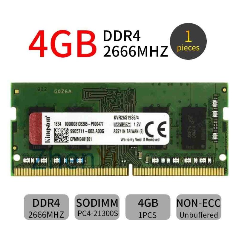 Mémoire So-Dimm Kingston DDR4 4Go PC21300 2666 MHz CL19 Mémoire So-Dimm Kingston DDR4 4Go PC21300 2666 MHz CL19