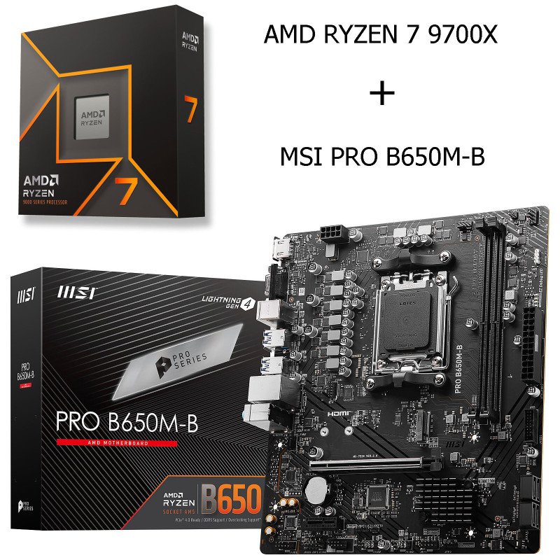 Bundle processeur AMD Ryzen 7 9700X + Carte mère MSI PRO B650M-B Bundle processeur AMD Ryzen 7 9700X + Carte mère MSI PRO B650M-B