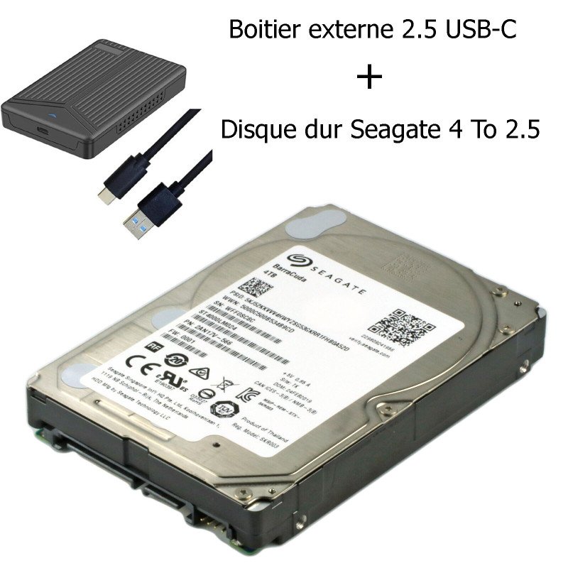 Bundle Boitier externe USB-C et disque dur Seagate 4 To 2.5 pouces Bundle Boitier externe USB-C et disque dur Seagate 4 To 2.5 pouces