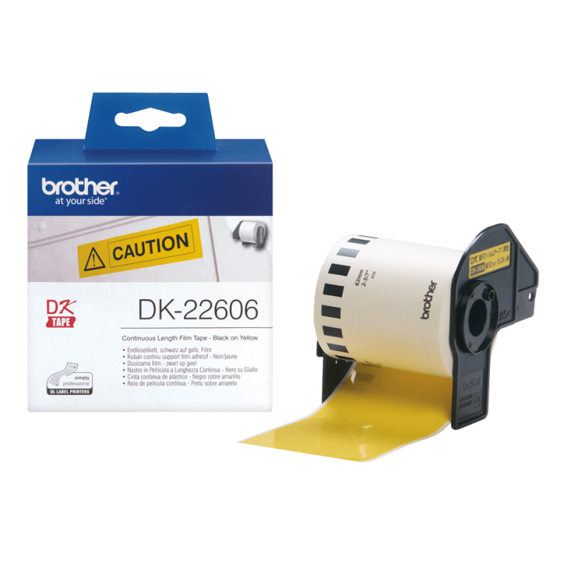 Ruban film continu auto-adhésif Brother DK-22606 jaune (62 mm x 15.24 m)