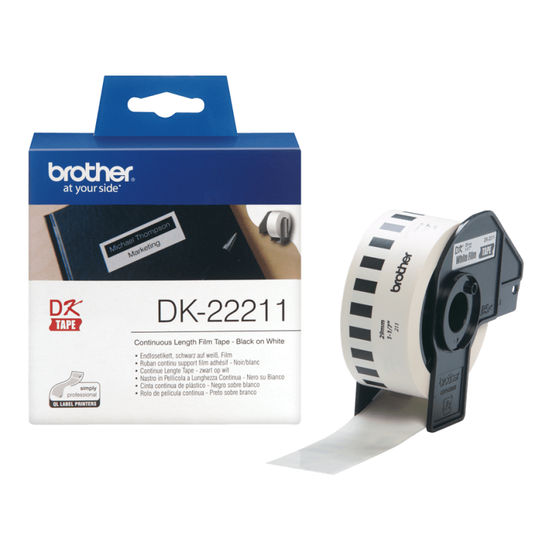 Ruban film continu auto-adhésif Brother DK-22211 blanc (29 mm x 15.24 m)