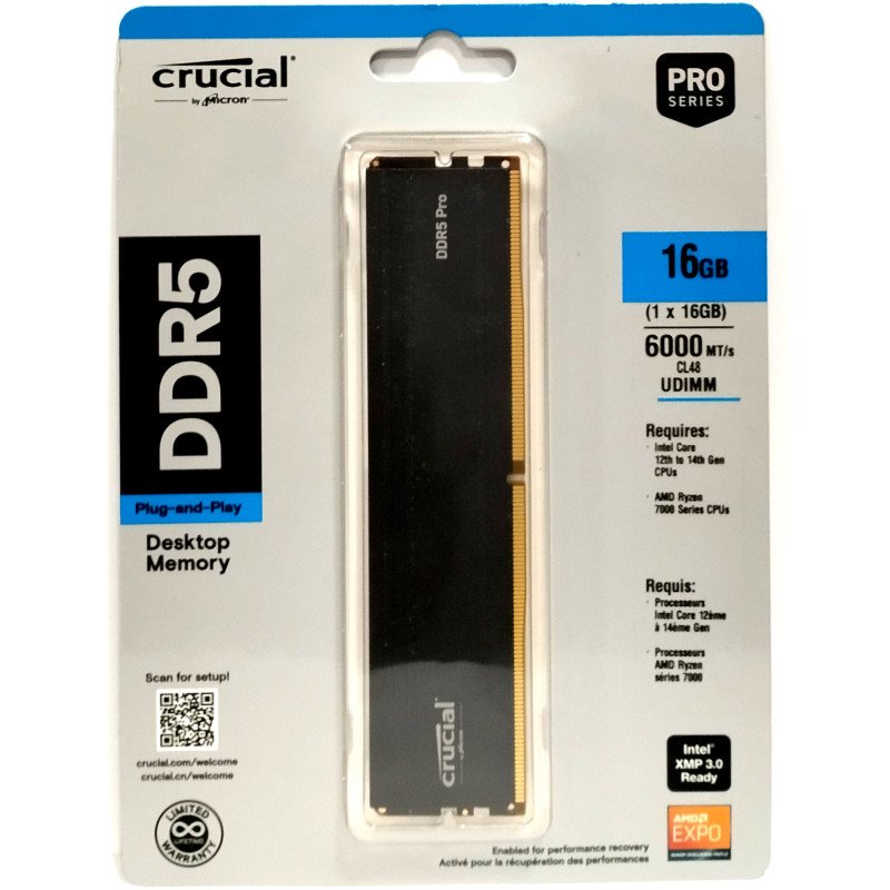 Mémoire Crucial PRO 16 Go DDR5 PC48000 6000 MHz CL48