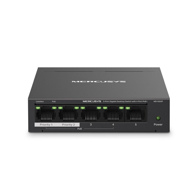 Switch réseau Gigabit 5 ports 10/100/1000 Mbps dont 4 PoE+ Mercusys MS105GP