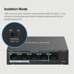 Switch réseau Gigabit 5 ports 10/100/1000 Mbps dont 4 PoE+ Mercusys MS105GP