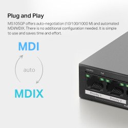 Switch réseau Gigabit 5 ports 10/100/1000 Mbps dont 4 PoE+ Mercusys MS105GP