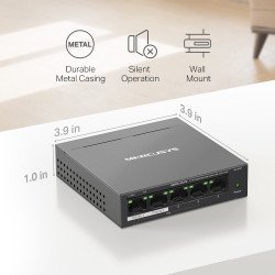 Switch réseau Gigabit 5 ports 10/100/1000 Mbps dont 4 PoE+ Mercusys MS105GP