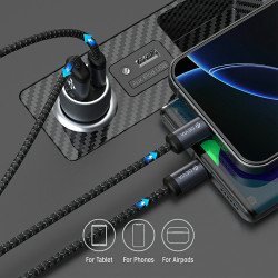 Chargeur Voiture Métal PD 30W+QC 18W +Câble USB-C