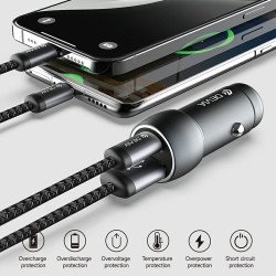 Chargeur Voiture Métal PD 30W+QC 18W +Câble USB-C