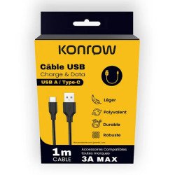 Câble USB Type-A vers USB Type-C Mâle-Mâle 3A 1m