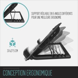 Support ventilé ergonomique pour ordinateur portable jusqu'à 17 pouces