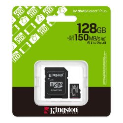 Carte mémoire flash MicroSDXC Kingston Canvas Select Plus 128 Go avec adaptateur SD
