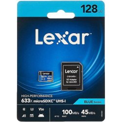 Carte mémoire flash MicroSDXC Lexar Blue Series 128 Go avec adaptateur SD