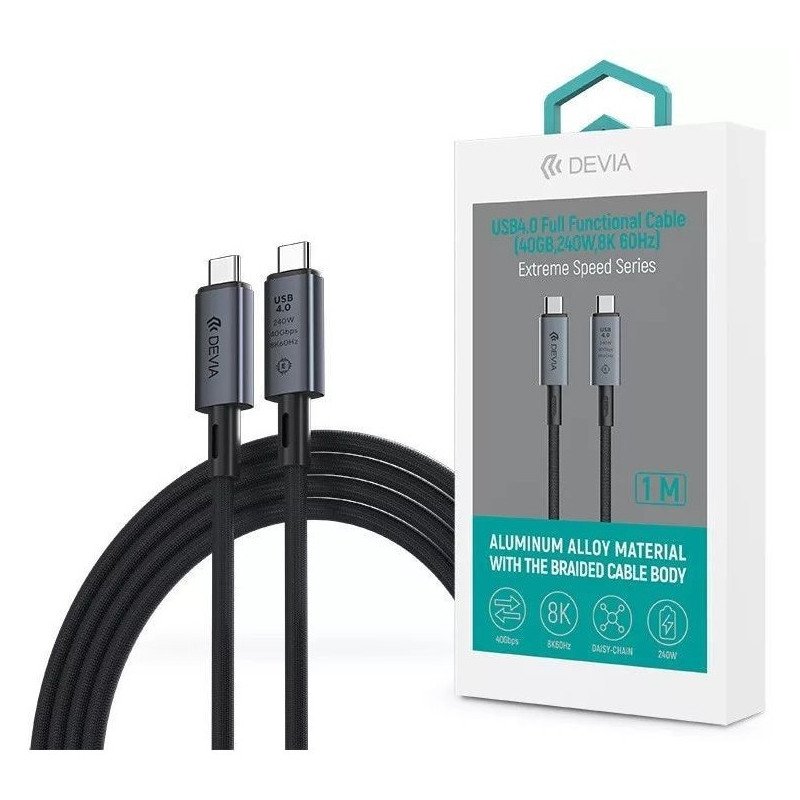 Câble USB 4.0 8K 60Hz 40GB Type-C Mâle-Mâle DEVIA 240W 1m