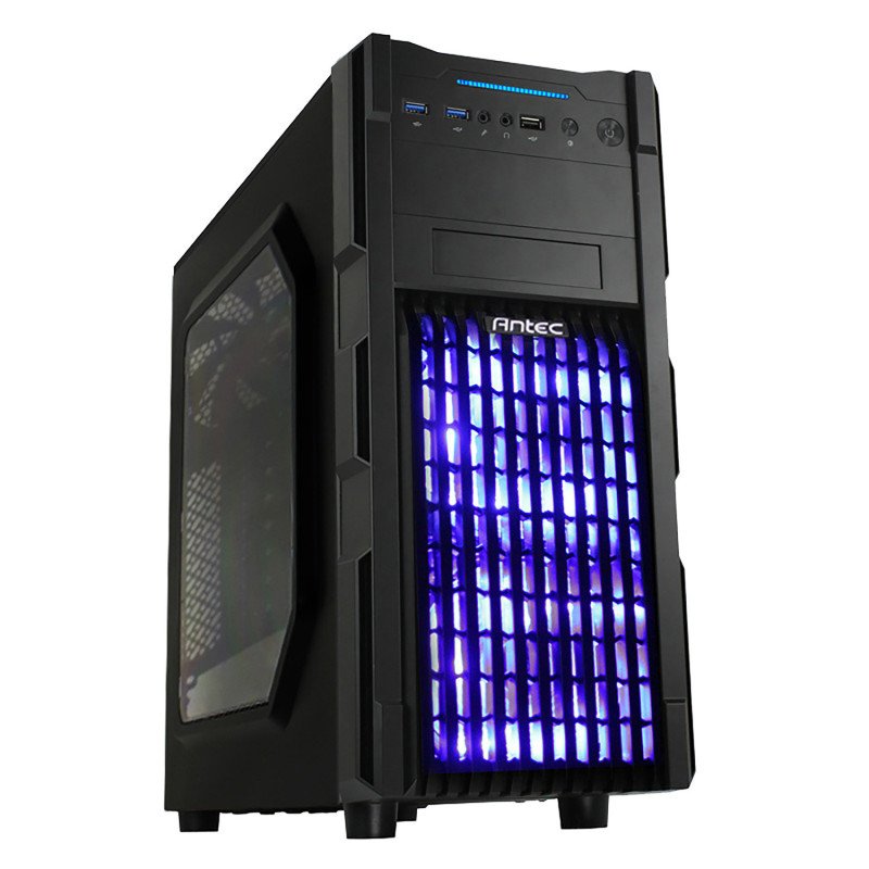 Boitier PC ATX, Micro-ATX, Mini-ITX Antec GX200 Bleu moyen tour noir avec fenêtre sans alim